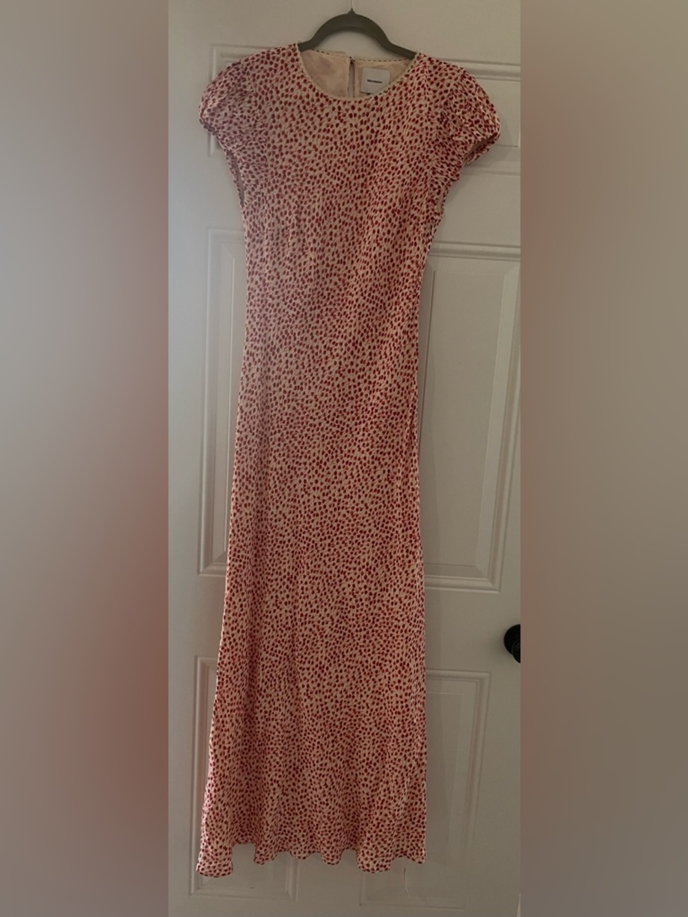 Reformation Cream Maxi Dress with Red Dot Print